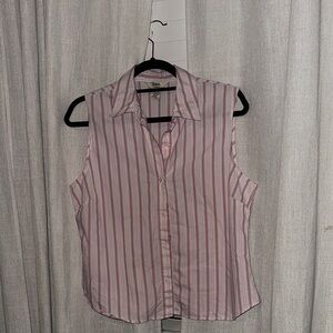 Vintage Pink and White Striped Sleeveless Button Down Shirt